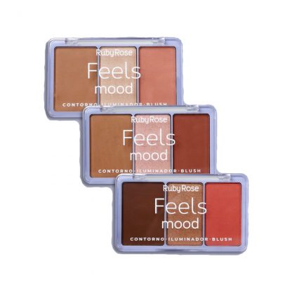 Contorno, Iluminador e Blush Feels Mood Ruby Rose HB-7526