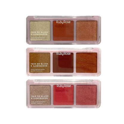 Trio de Blush e Iluminador Ruby Rose HB-F583 Kit