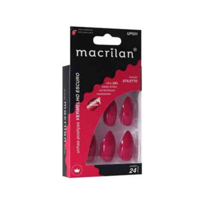 Unhas Postiças Stiletto Vermelho Escuro Macrilan UP-501