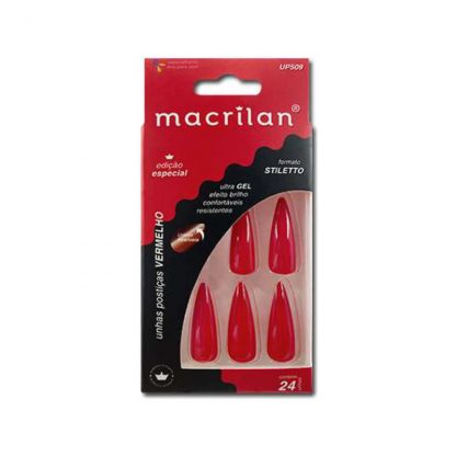 Unhas Postiças Stiletto Vermelho Macrilan UP-509