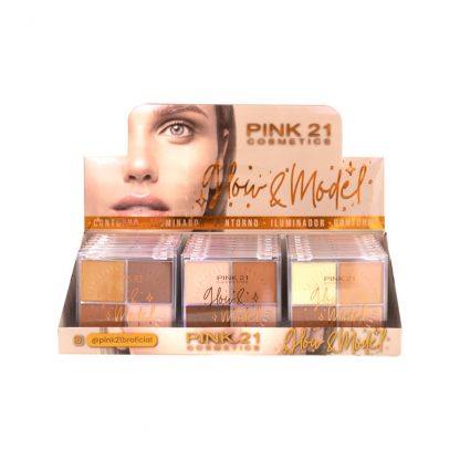 Paleta de Contorno e Iluminador Glow & Model Pink 21 CS-3970 Atacado