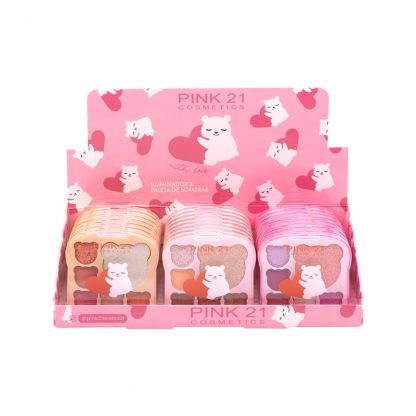 Iluminador e Paleta de Sombras With Love Pink 21 CS-4063 Atacado